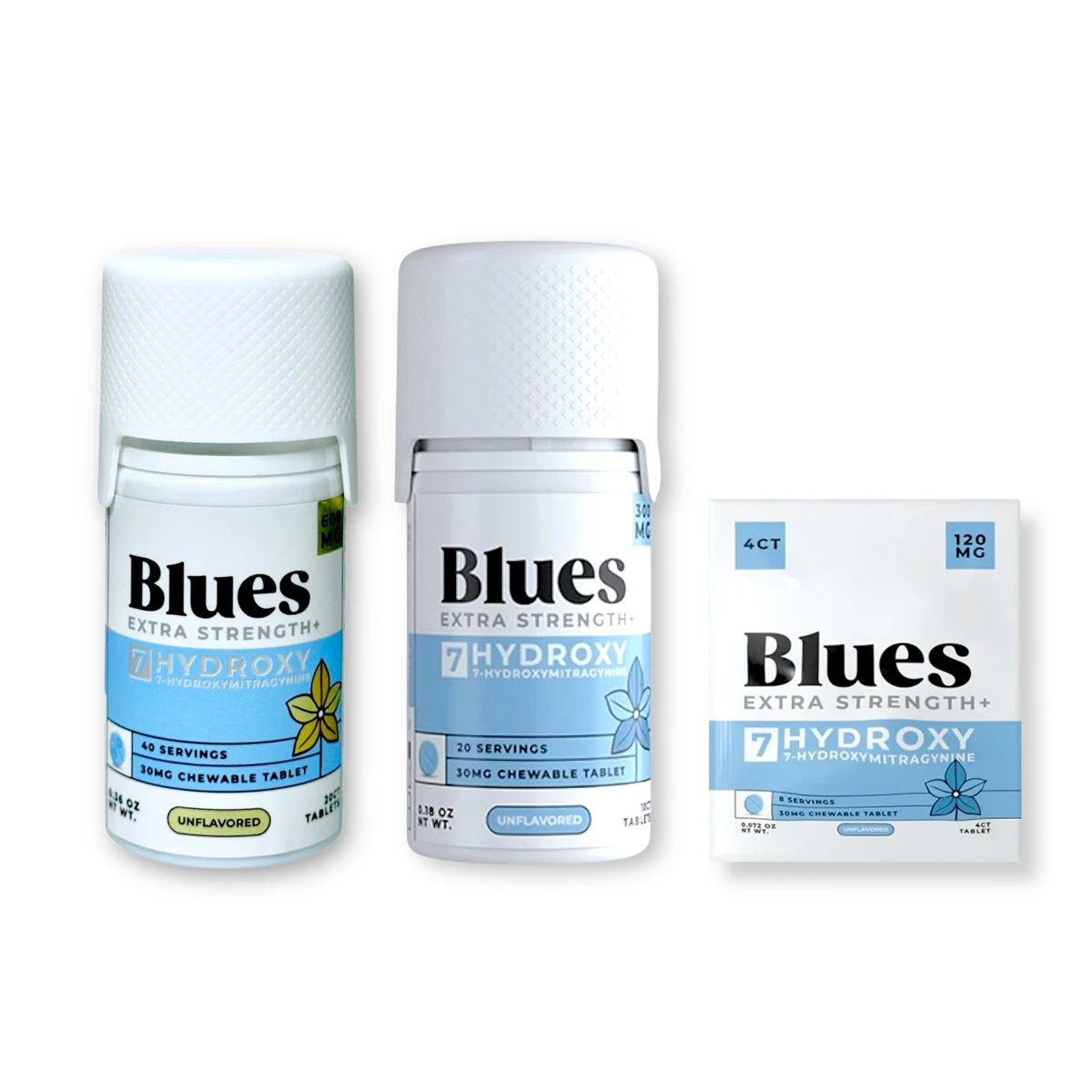 Blues Extra Strength 7 Hydroxy Chewable Tablets Unflavored 30mg Set 39948